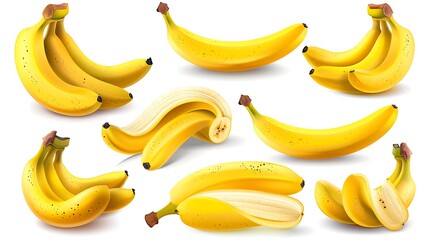 Collection of Yellow Bananas in Various Positions