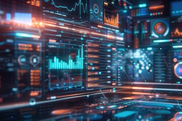 Fototapeta premium A Computer Screen Displays Data Visualizations in a Futuristic Setting