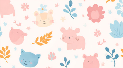 fondo de animales infantiles dibujos animados infantiles cuadro decorativo infantil animales y plantas para baby shower diseño de invitacion