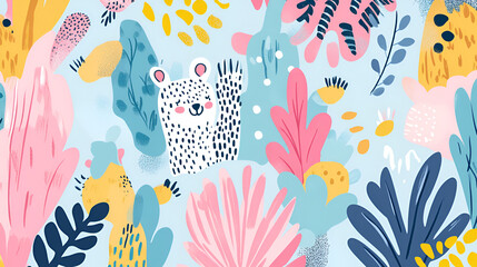 fondo infantil con una llama bebe y plantas de mar alrededor cuadro decorativo diseño para invitacion o baby shower