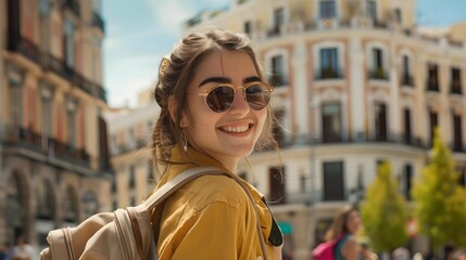 Young woman sightseeing in urban outdoors