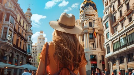 Young woman sightseeing in urban outdoors