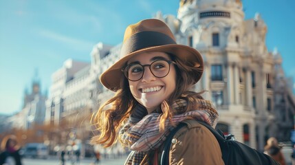 Young woman sightseeing in urban outdoors