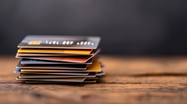 Stack of credit cards with high interest rates, symbolizing consumer debt