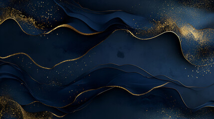 fondo con ondas de movimiento dinamico en color azul marino y destellos y detalles en color dorado cuadro decorativo