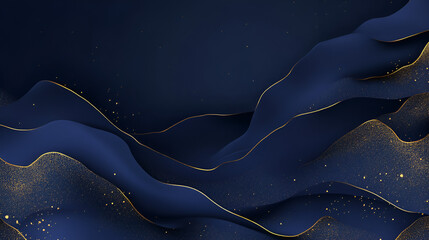 fondo azul marino con espacio para copiar con ondas de movimiento y destellos y lineas color dorado lienzo elegante para invitacion