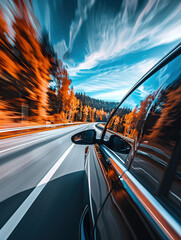 Obraz premium A car driving on the highway, with a motion blur effect,