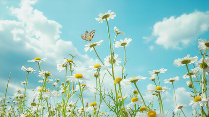 Meadow Flowers and Butterfly,  Nature's Beauty