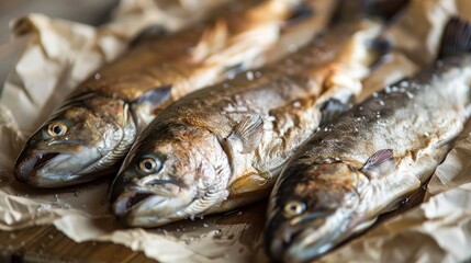 fresh smoked fish on paper , ai