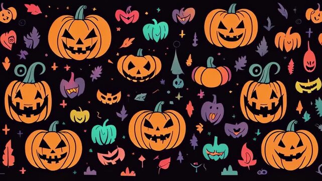 pattern of pumpkins and bats on dark background, halloween celebration concept