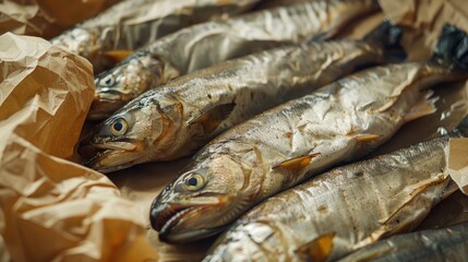 Obraz premium fresh smoked fish on paper , ai