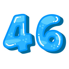 Blue color number 46 forty six vector illustration, number 46 fourty six in cartoon kids style