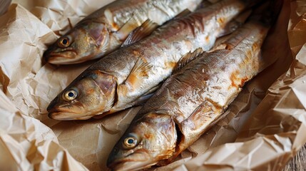 Obraz premium fresh smoked fish on paper , ai