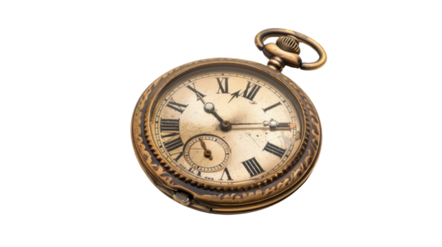 Old pocket watch on transparent background