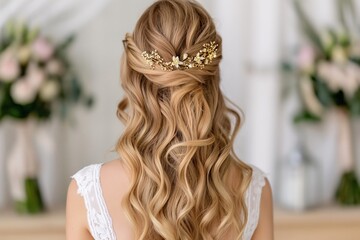 Naklejka premium Half-up, half-down style with loose waves