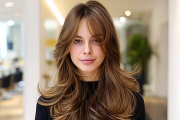 Long layered cut with curtain bangs