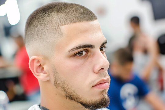 Buzz cut with a line-up for men