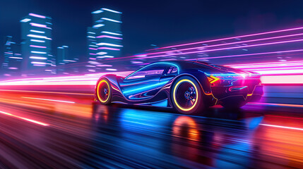 Fototapeta premium A futuristic electric car with neon lights