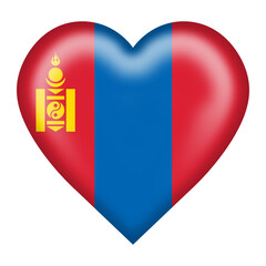 Mongolia flag heart button isolated on white with clipping path