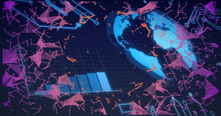 Image of digital data processing over connections and globe