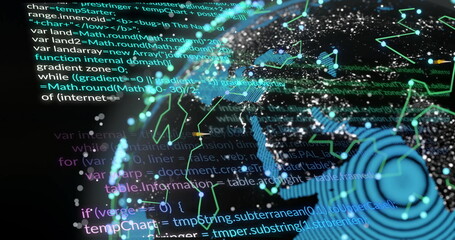 Image of digital data processing over connections and globe