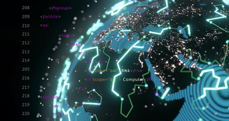 Image of digital data processing over globe