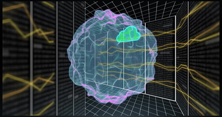 Image of digital data processing over globe