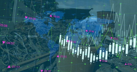 Image of financial data processing over wasteland