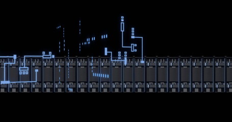 Obraz premium Image of digital data processing and circuit board over computer servers