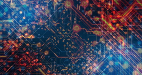 Image of glowing data transferring across motherboard network