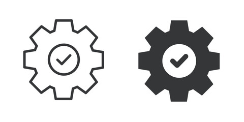 Editable stroke. Cogwheel, gear thin line and glyph solid icons