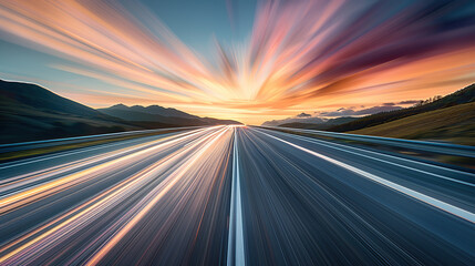 A highway at sunset with long exposure motion blur