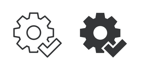 Editable stroke. Cogwheel, repair thin line and glyph solid icons