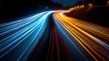 Obraz premium A highway at night with long exposure lights