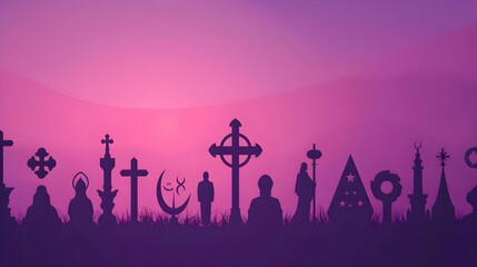 Religious symbols on a purple gradient background