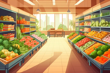 Fruits and vegetables in the supermarket