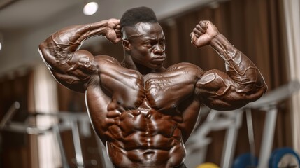 A bodybuilder posing with flexed triceps, highlighting the muscle definition and vascularity