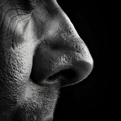 Fototapeta premium Close-Up Profile Of A Mature Man’s Nose Against A Black Background