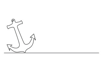 Obraz premium Continuous one line art anchor vector illustration. Pro vector