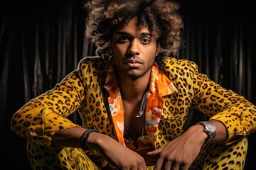Stylish Man in Vibrant Leopard Print Outfit Embracing Bold Fashion Choices