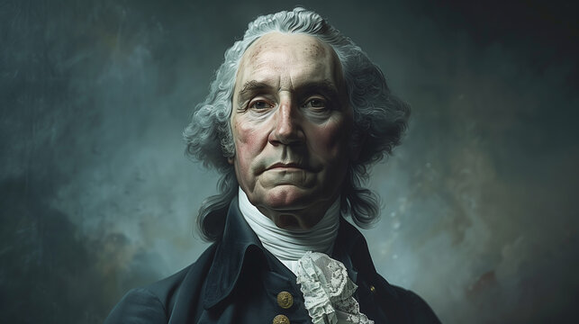 Formal Portrait of George Washington in Military or Presidential Attire with Early American Symbols