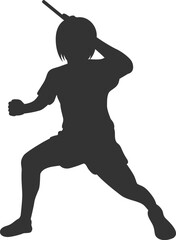 ラケットを振る、女性卓球選手（左利き）のシルエットイラスト