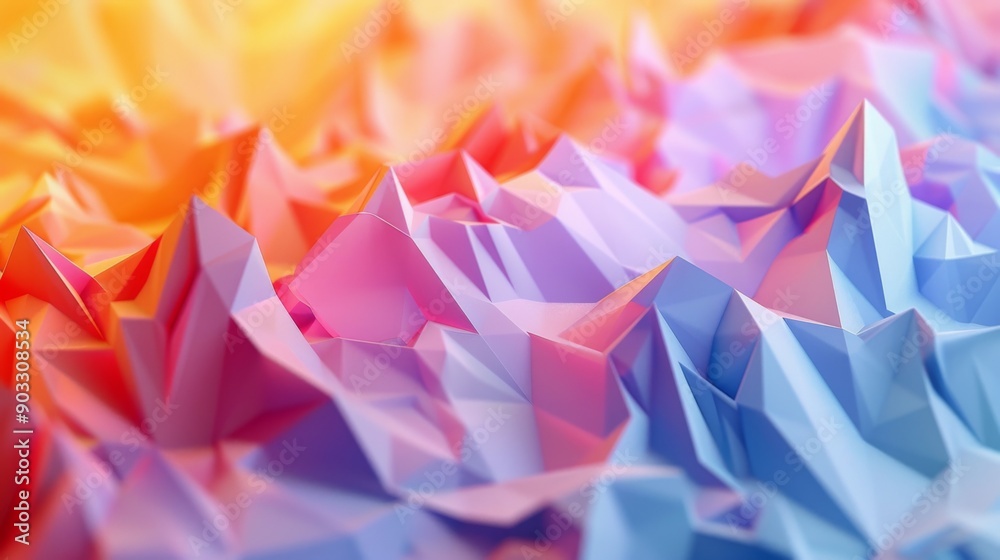 Leinwandbilder 3D abstract low poly surface with vibrant color gradients and depth.