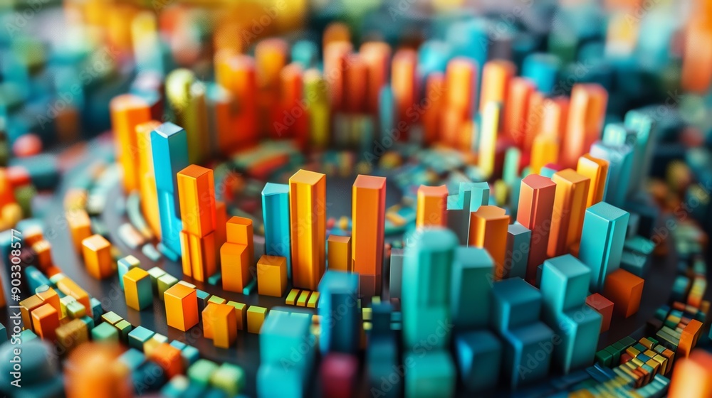 Aufkleber 3D area chart with overlapping layers, showing the growth of different business sectors over time.