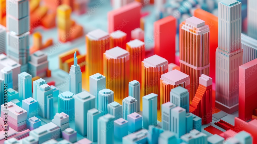 Aufkleber 3D area chart with overlapping layers, showing the growth of different business sectors over time.