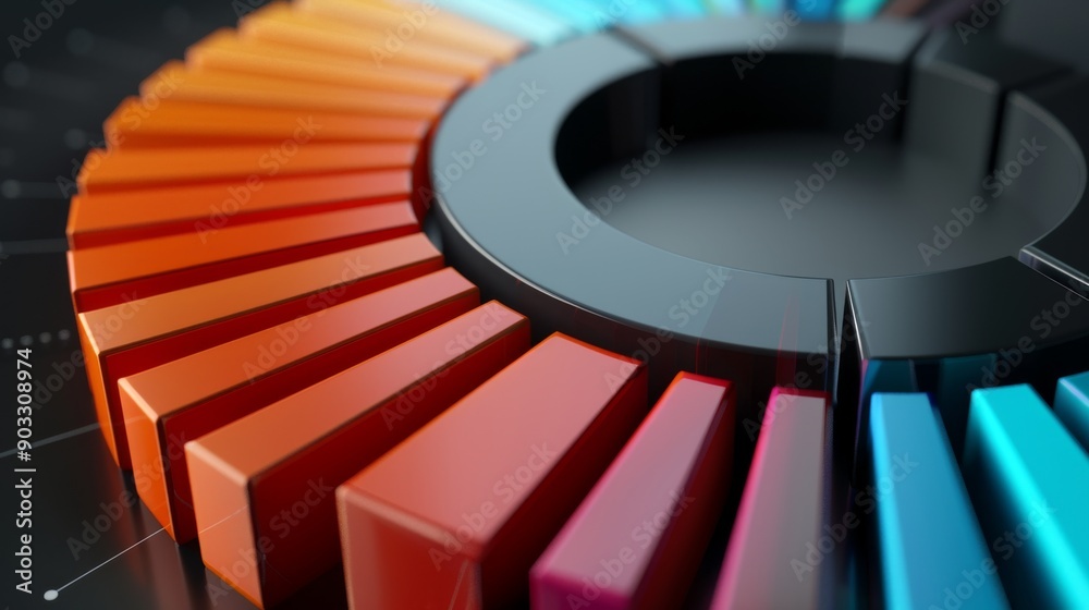 Poster 3d circular bar chart with colorful segments, displaying the distribution of operating expenses.