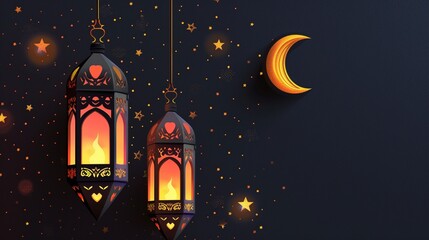 Islamic background with colorful lantern light, Ramadan background, Eid background