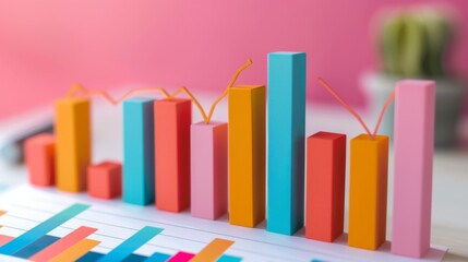 3D column chart with labeled axes, comparing monthly sales performance.