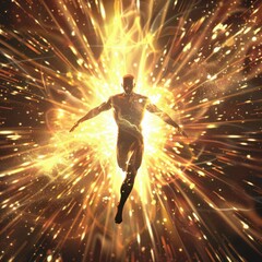 Obraz premium A Dynamic Figure Surrounded by Radiant Energy in a Dramatic Burst of Light