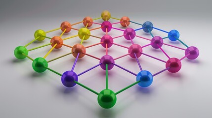Obraz premium 3D network graph with interconnected nodes, representing business partnerships and collaborations.